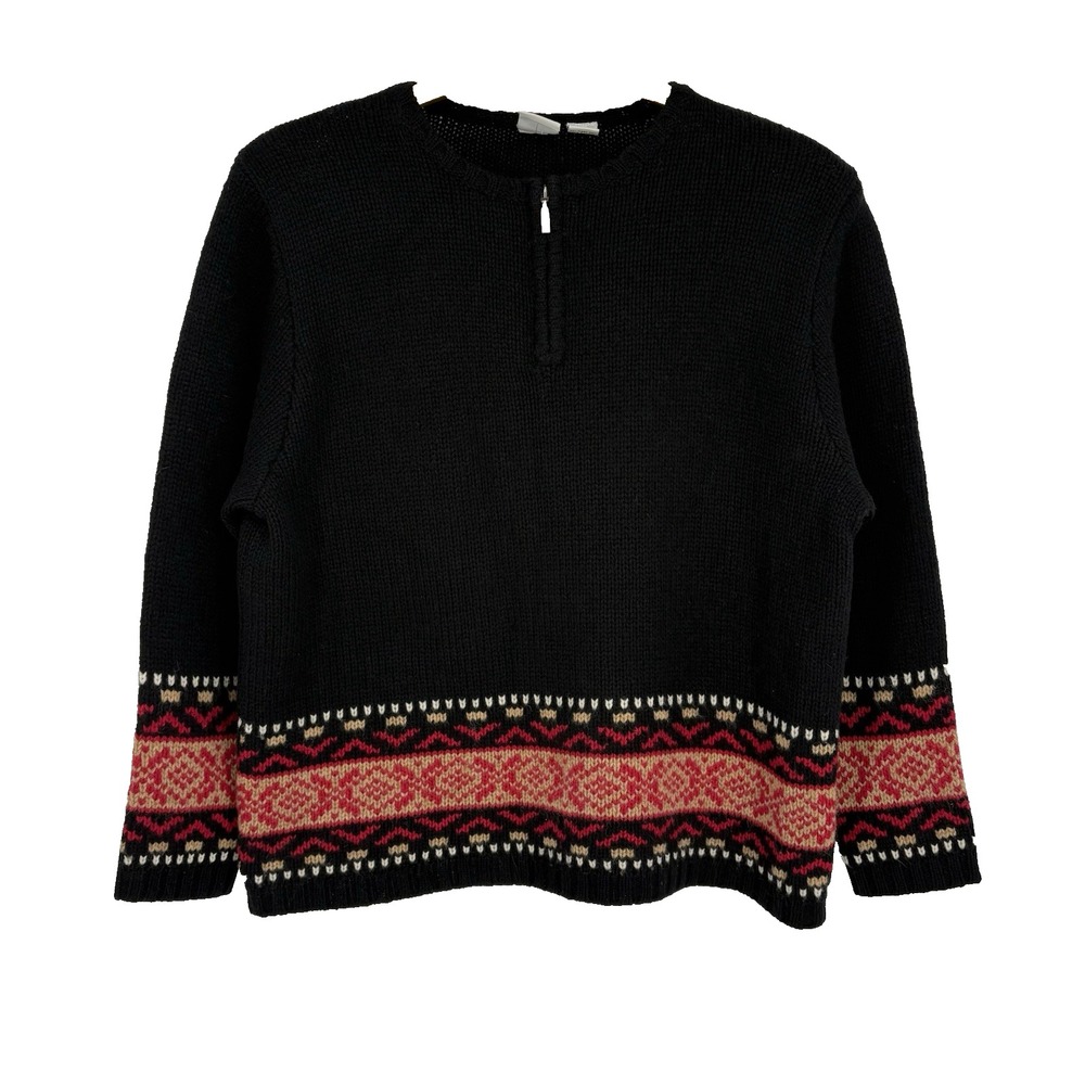 Vintage Field Gear Womens Wool Alpine Print Sweater 1X Quarter Zip Ski Outdoor